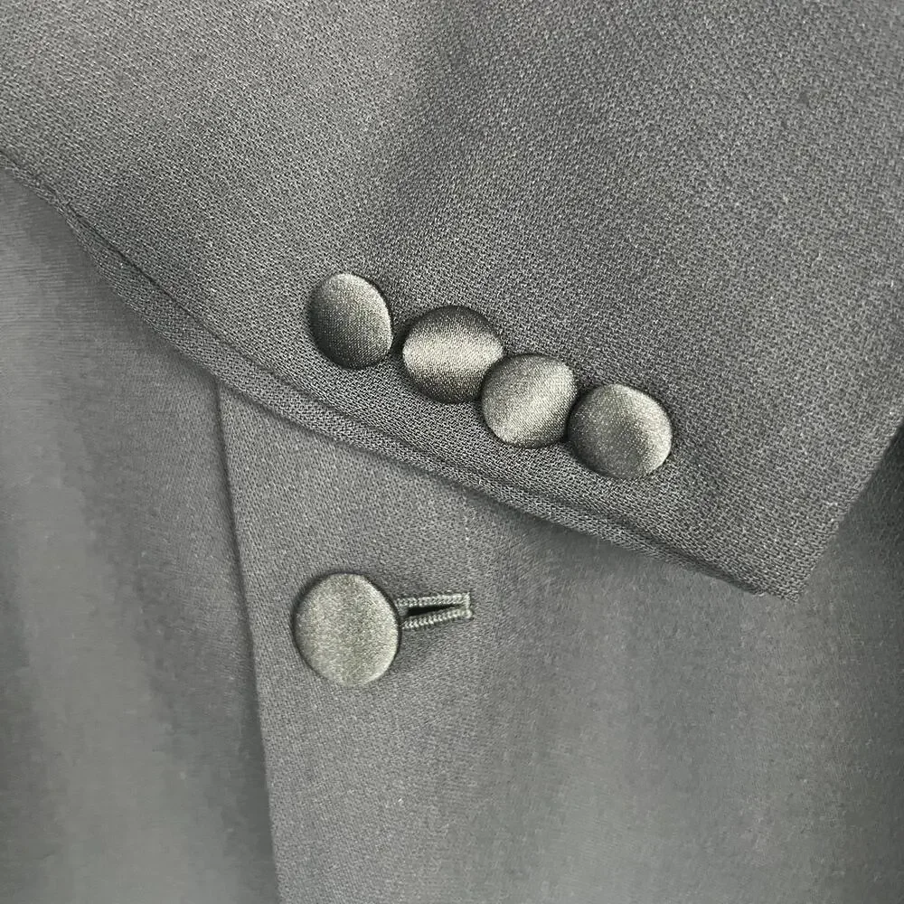 Donna Karan NY Men's 42R Italian Wool Black Two-Button Satin Lapel Tuxedo Jacket